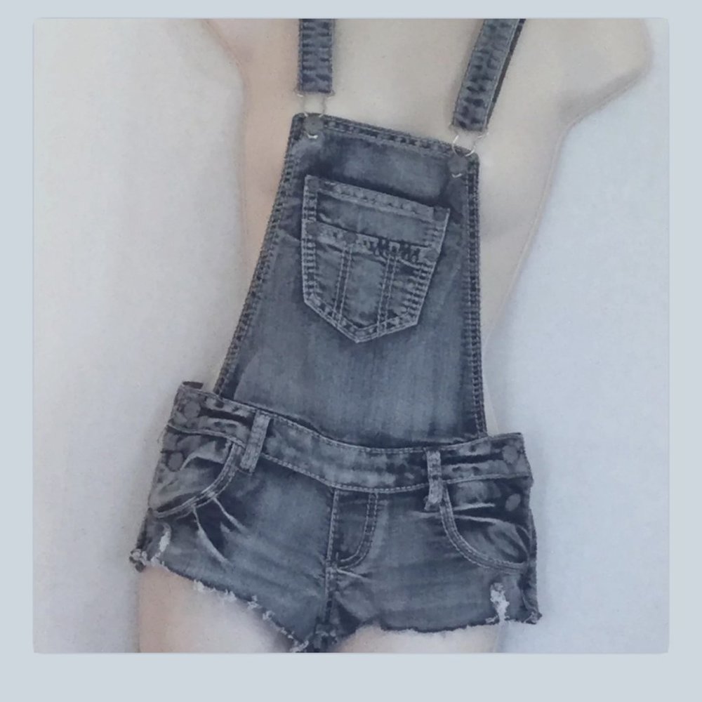 Distress Cut Off Bib Denim Shorts Size 0